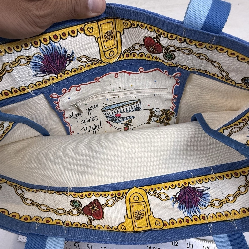 Brighton Canvas Tote Bag Hearts Butterfly Blue Large Beach Shopper Purse - Picture 5 of 5
